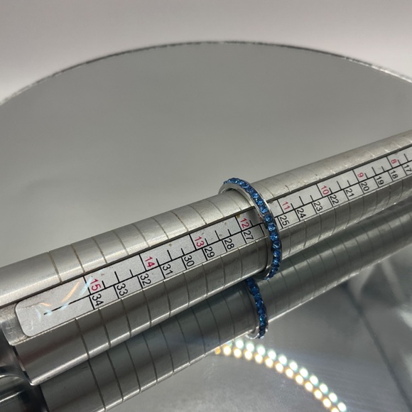 Aquamarine Blue Crystal Channel Eternity Band Ring Size 11.5 - Picture 6 of 7